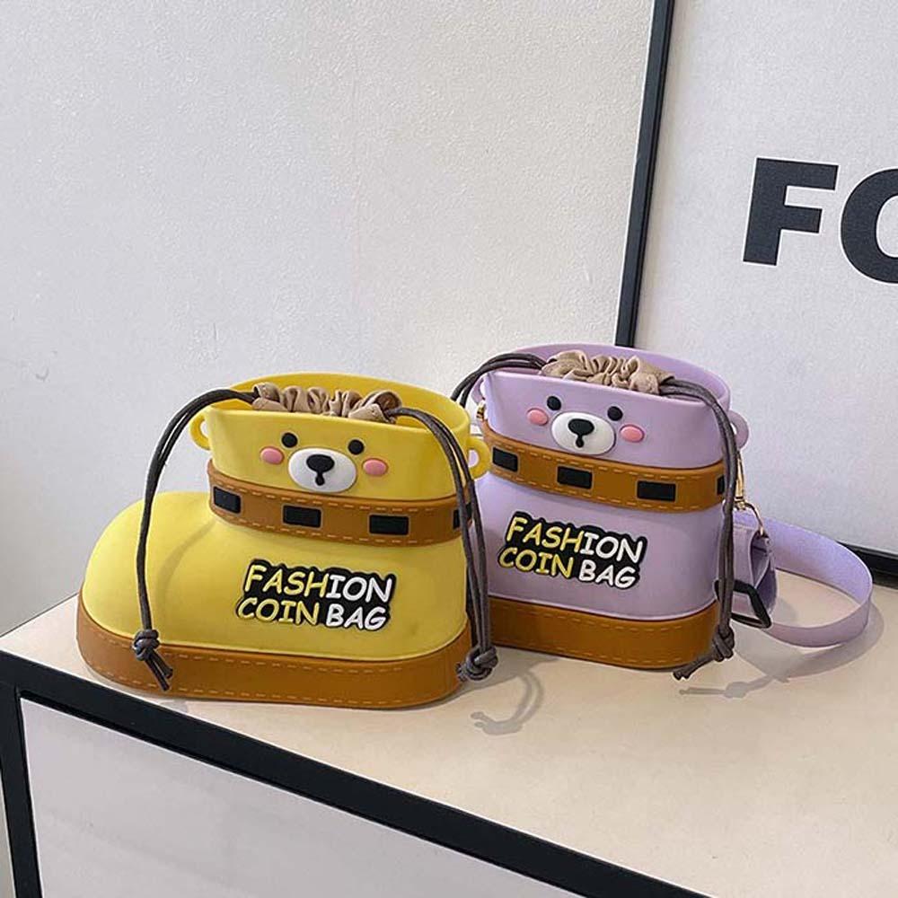 Cute Bear Boots Drawstring Bag Versatile Small Phone Purse Waterproof Cartoon Pouch Shopping