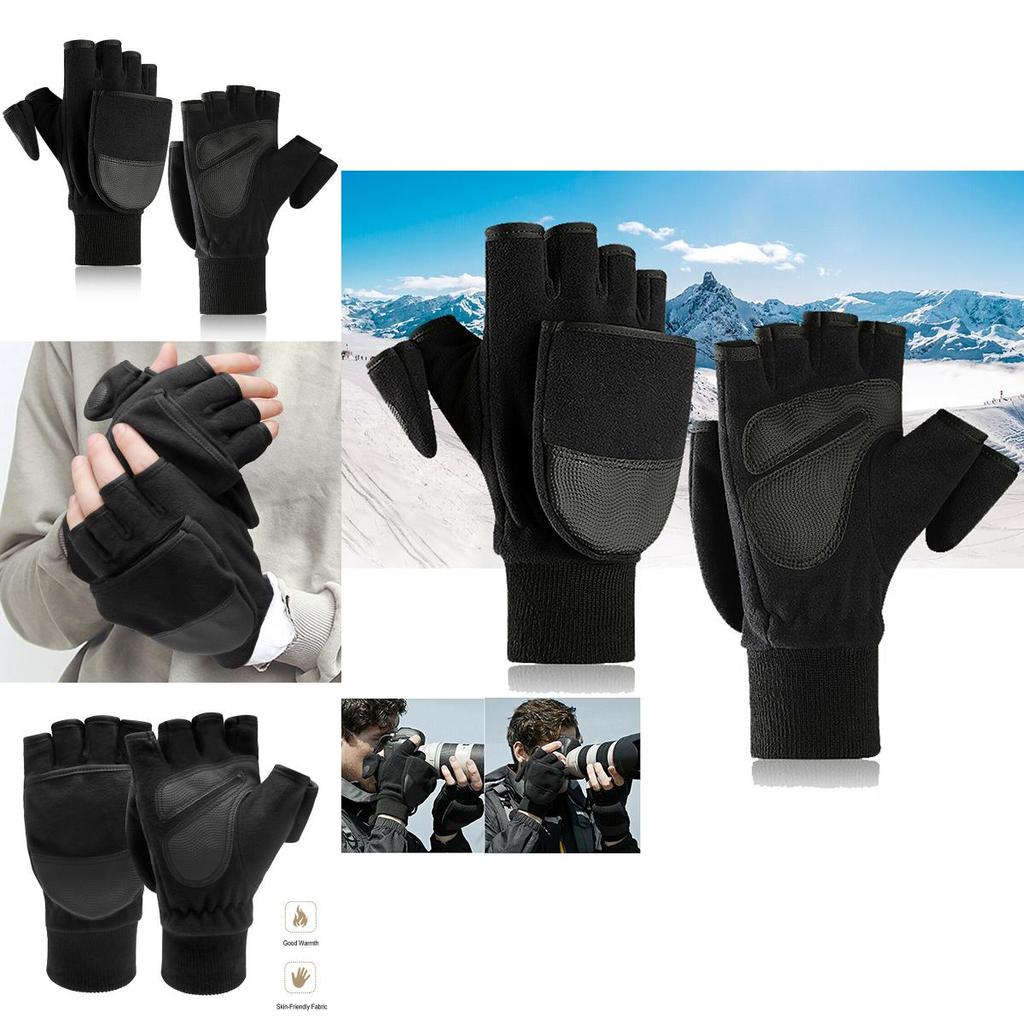 Warm Men Winter Fliptop Gloves Fingerless Convertible Cycling Photograph Mittens