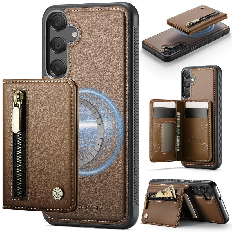 Zipper Style Wallet Credit Card case Back Cover for Samsung Galaxy S23FE/S21/S22/S24/S25 Ultra/S25 Edge with Wireless Charge