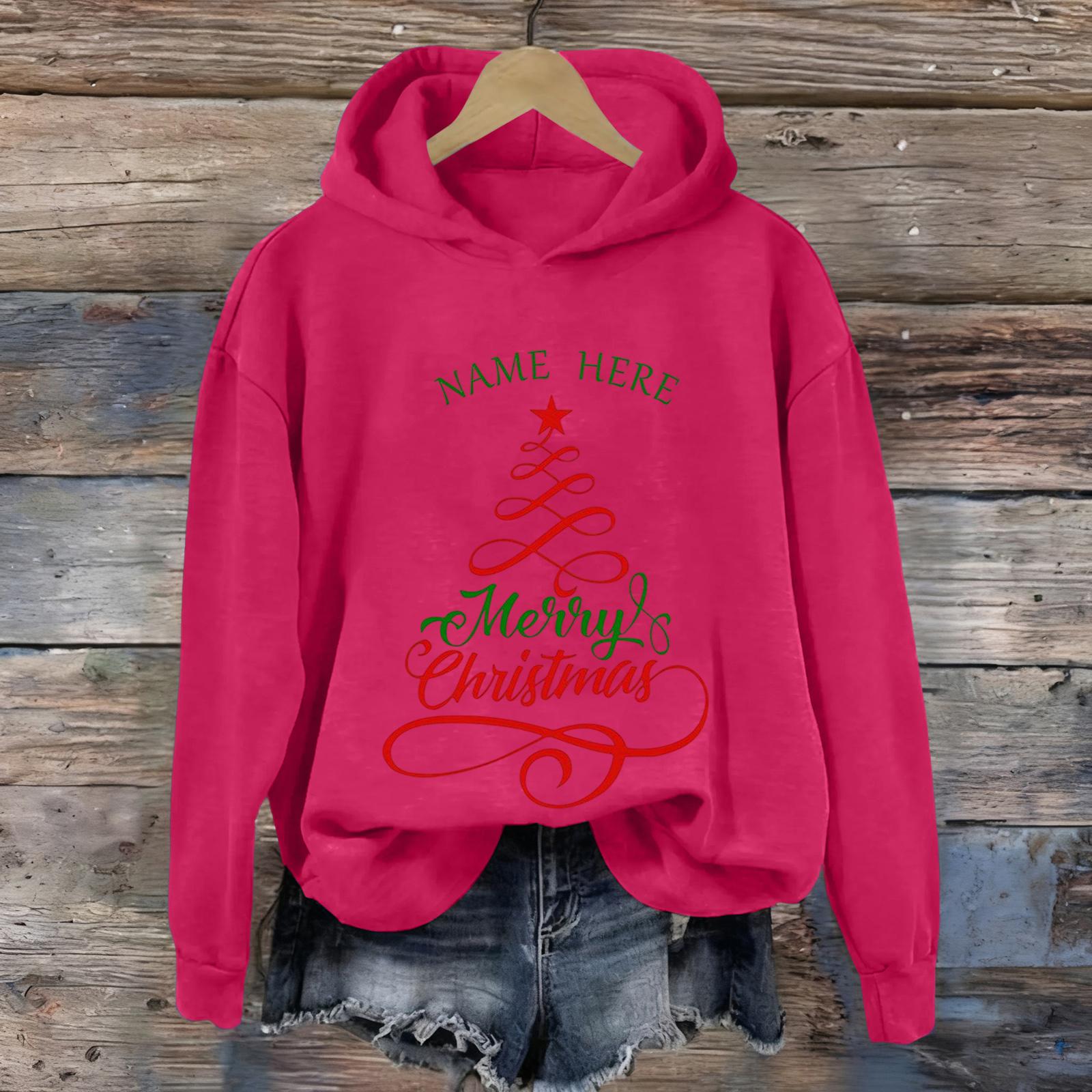 

Женский рождественский свитшот с капюшоном и длинными рукавами с принтом Greentown M