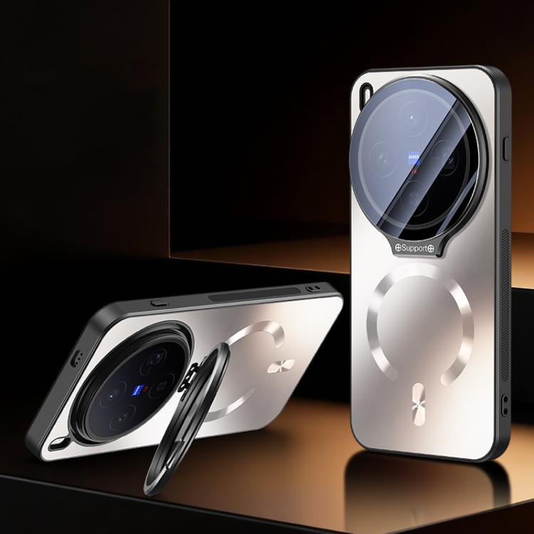 Ice Magnetic Straight Edge Lens Holder Shockproof Phone Case for vivo X200 Ultra, Heat Dissipation Wireless Charging Cover