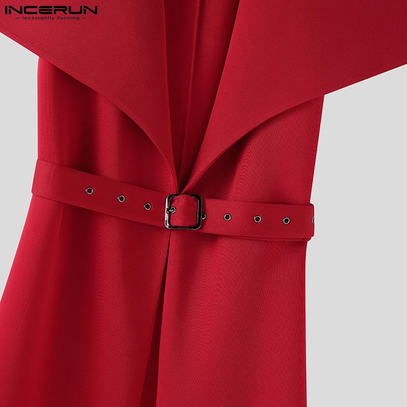 INCERUN Men Big Lapel Neck Long Sleeve Belt Waist Cospaly Open Front Long Tunic Coats