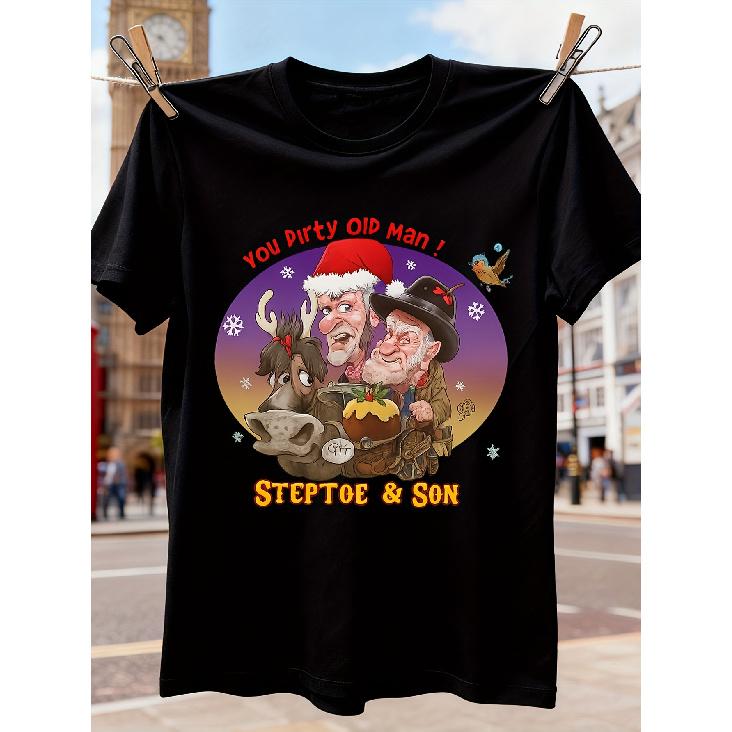 Men s Steptoe & Son Christmas TV Show Graphic T-Shirt - British Comedy Design Featuring Steptoe & Son Characters, Short-sleeved Crew Neck Casual S чёрный