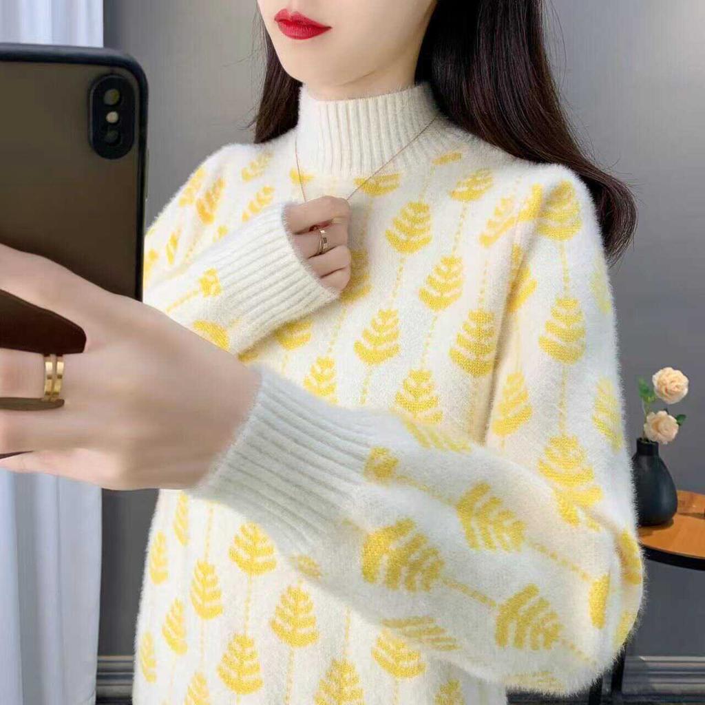 Hochgeschlossener Pullover aus Nerzimitat-Fleece für Herbst und Winter, neuer, verdickter, locker sitzender, warmer Strickpullover