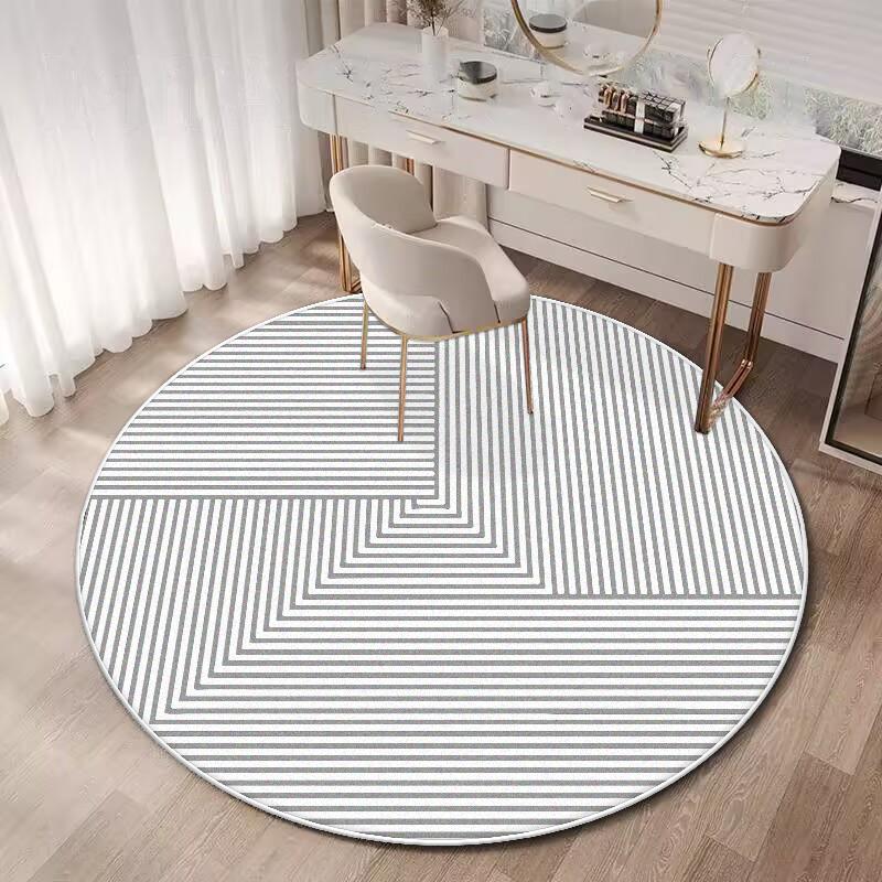 Minimalism Decoration White Stripe Round Floor Mat Modern Living Room Soft Carpet Large Area Rugs Bedroom Tables Chair Mat Plush