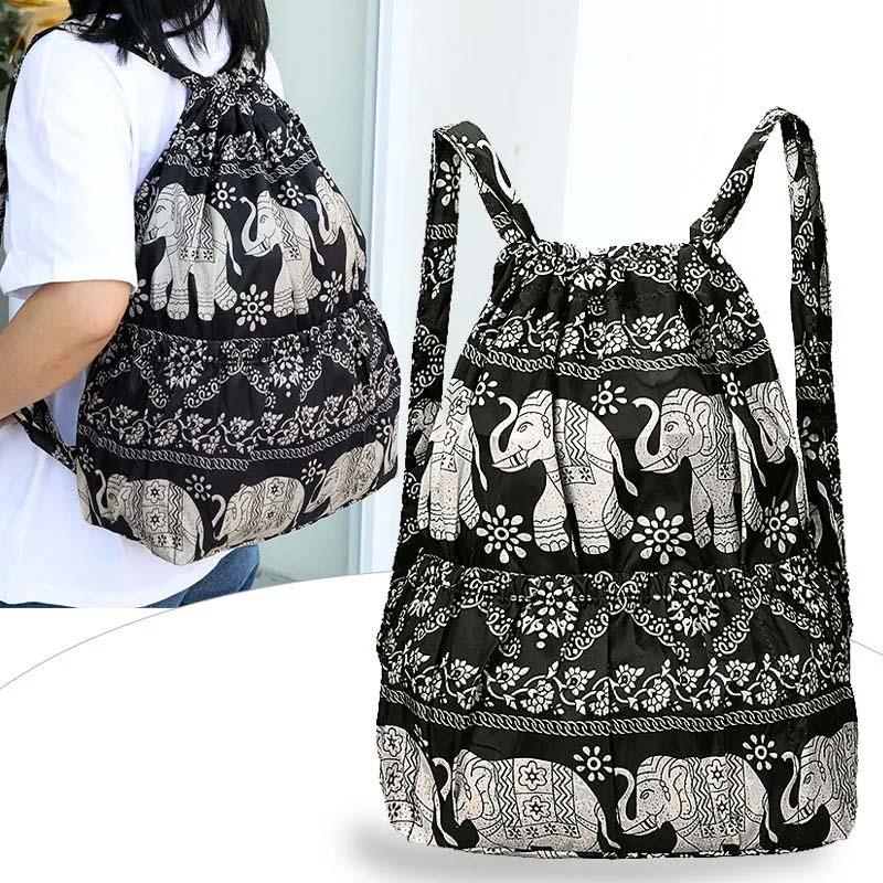 WTEMPO Printed Beach Casual Nylon Drawstring Backpacks Women's Four Seasons Outdoor Sports Bags Mommy Bags Large Capacity Lightweight Travel Backpacks