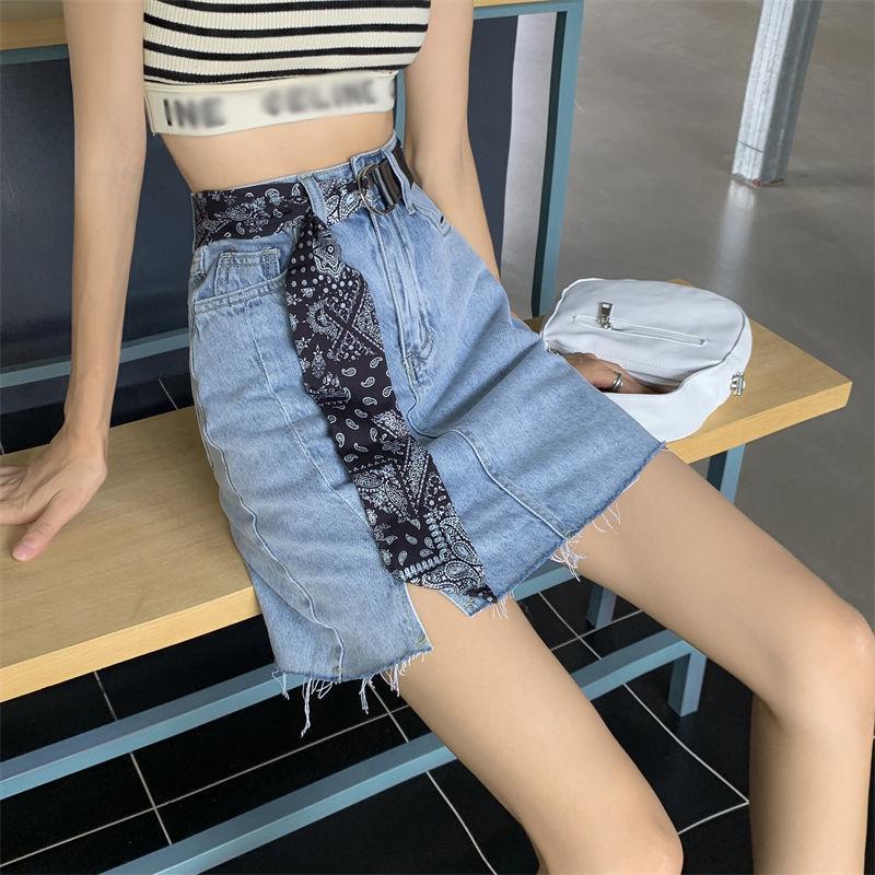 Юбка-трапеция Модная тенденция Y2k Jean Summer Ins Design Sense Slit Высокая талия — фото 10