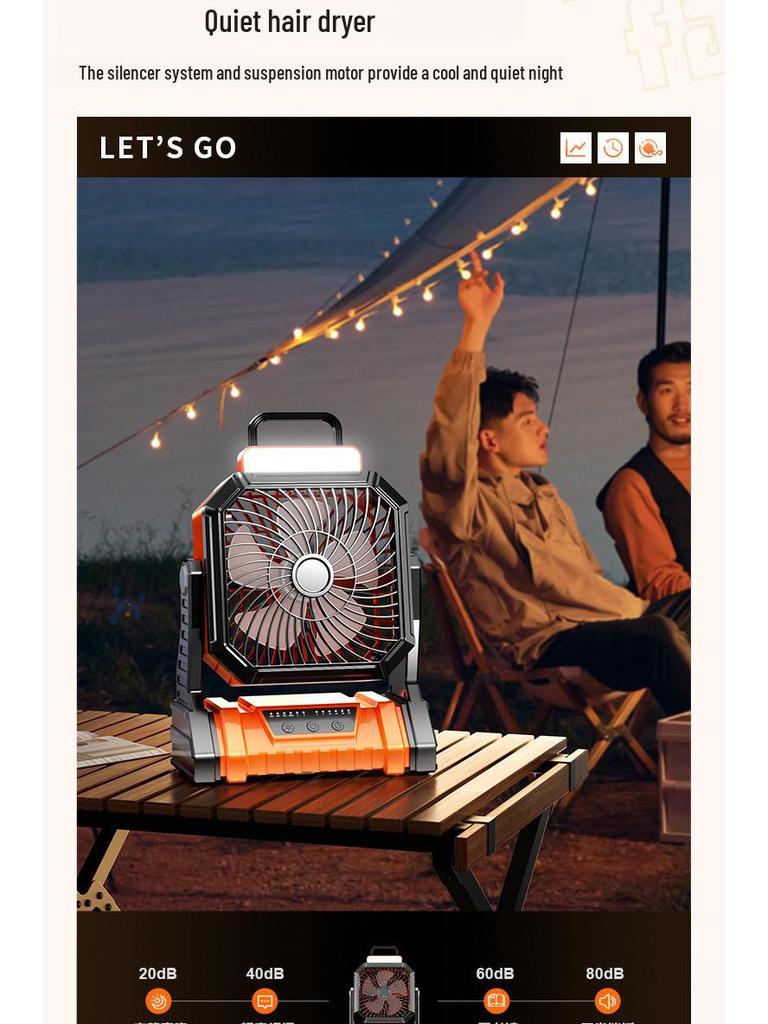 USB Rechargeable Portable Desktop Outdoor Fan with Strong Wind, Remote Control, Lighting, and Oscillating Head for Camping