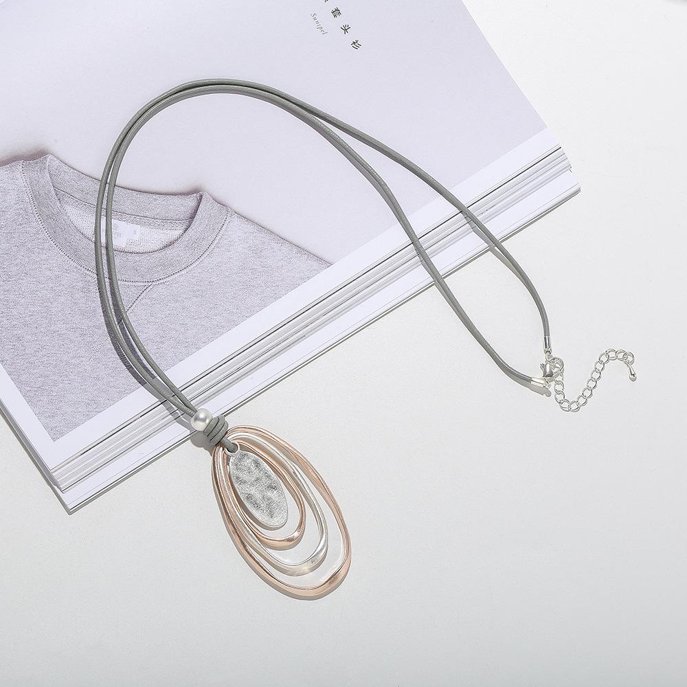 Sweater Chain Stylish Simple Geometric Oval Pendant Women'S Multi-Level Long Necklace