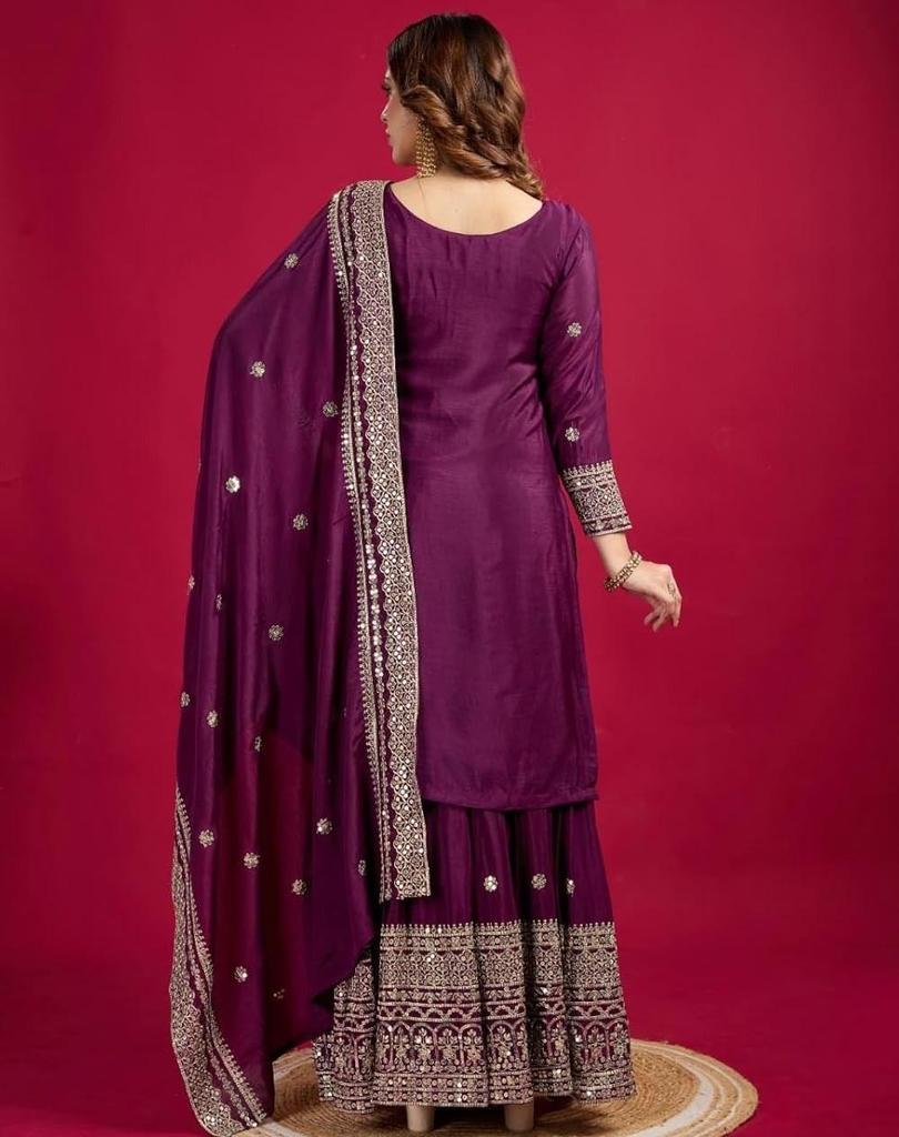 Women Traditional Wear Heavy Chinnon Salwar Kameez Indian Bollywood Pakistani Salwar Suit Palazzo Set