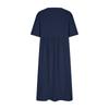 Women's Color Loose Waist Mid Length Dress Cotton Linen Round Neck Dress