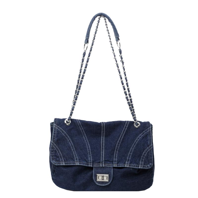 

Джинсовая сумка Женская сумка через плечо с цепочкой на плече Большая сумка-тоут темно-синий
