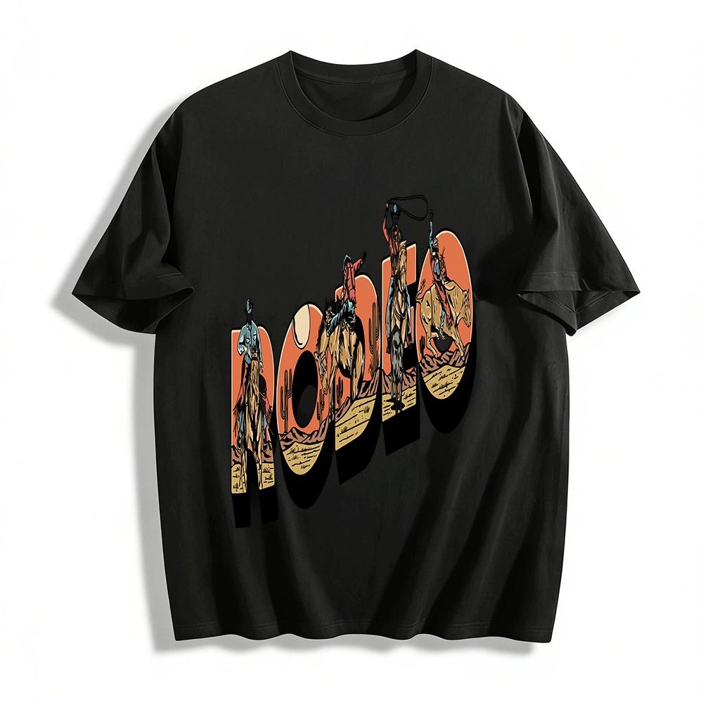 Vintage Rodeo Graphic Casual Short Sleeve T-Shirt Pure cotton T-shirt XXS