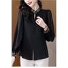Women's Spring Autumn Blouse Stylish Black Chiffon Chinese Style Shirt with Long Sleeves and A Stand-up Collar