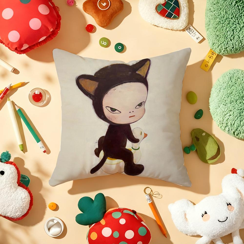 Yoshitomo NNaraS Anime Cushion Cover Plush Fabric Soft DoubleSided Printed Sofa Warm Winter Home Gift Pillow Cover