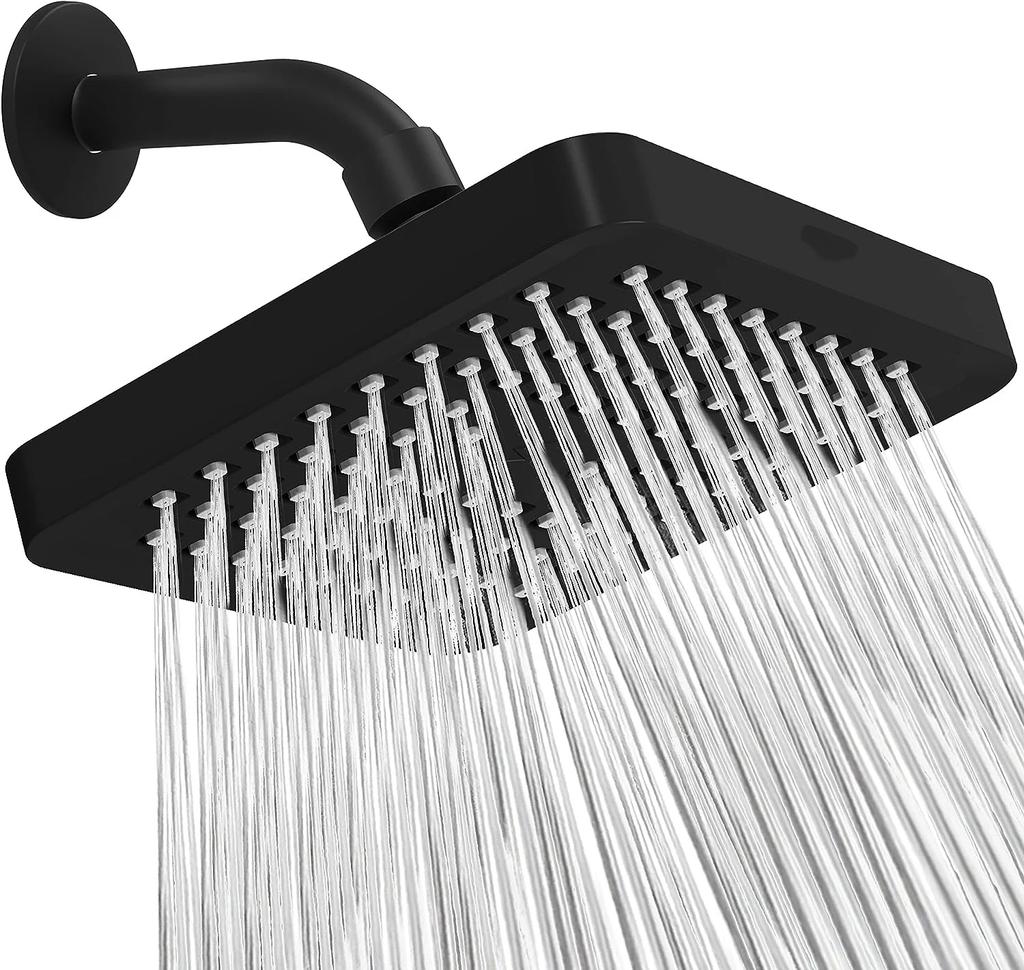 6 Inches High Pressure Rain Shower Head with Arm 1min Installation Polished Chrome Rainfall Showerhead Anti-Clogging Nozzles