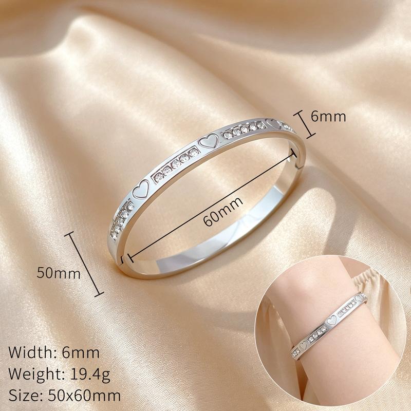 

Stainless Steel Bangles for Women Girls 6mm Romantic Love Heart Zircon Can Open Bracelet Sweet Jewelry Gifts for Lover