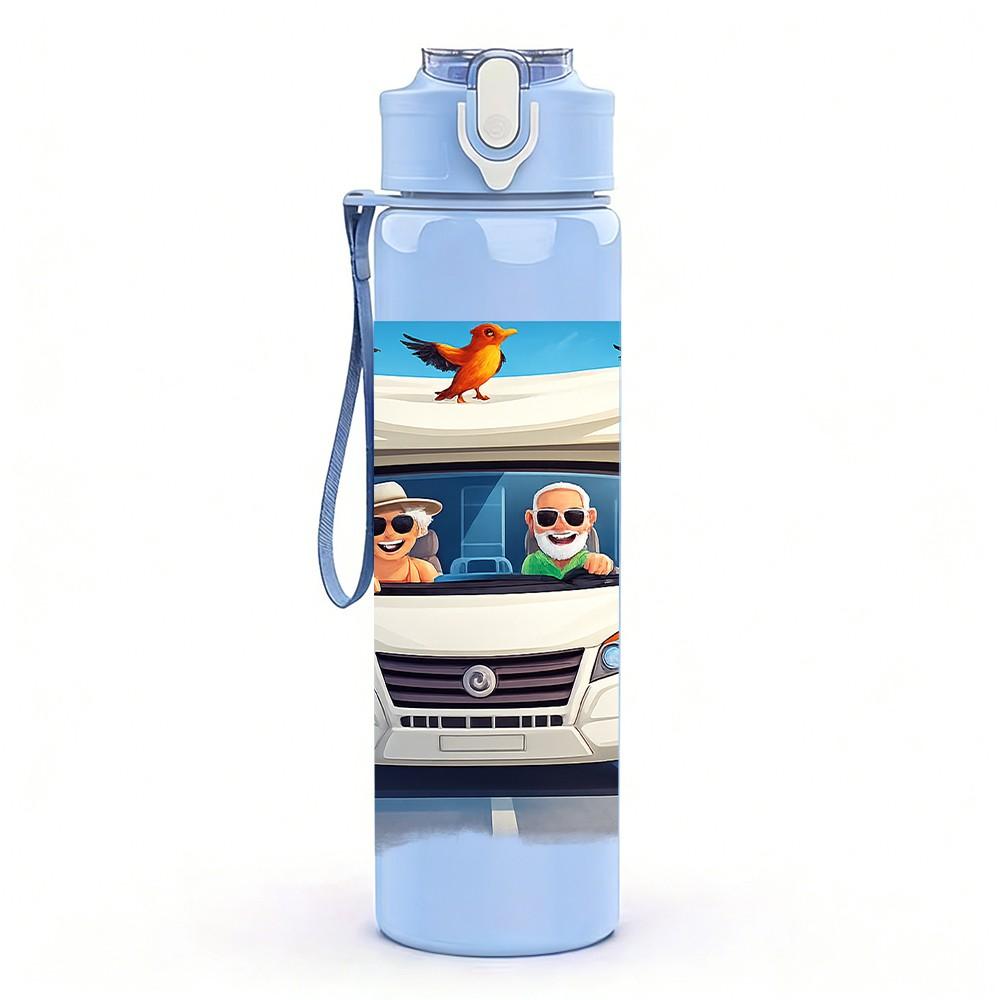 1PC Family Camper Van Travel Scene Print 750ml Color Plastic Sports Water Bottle Leakproof Flip Straw Lid Suitable for Sports Office Home Use