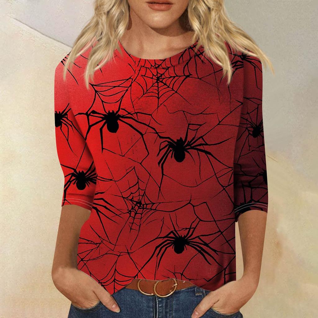 Women's Fashion Casual Round Neck 3/4 Sleeve Loose Printed T-Shirt Ladies Top