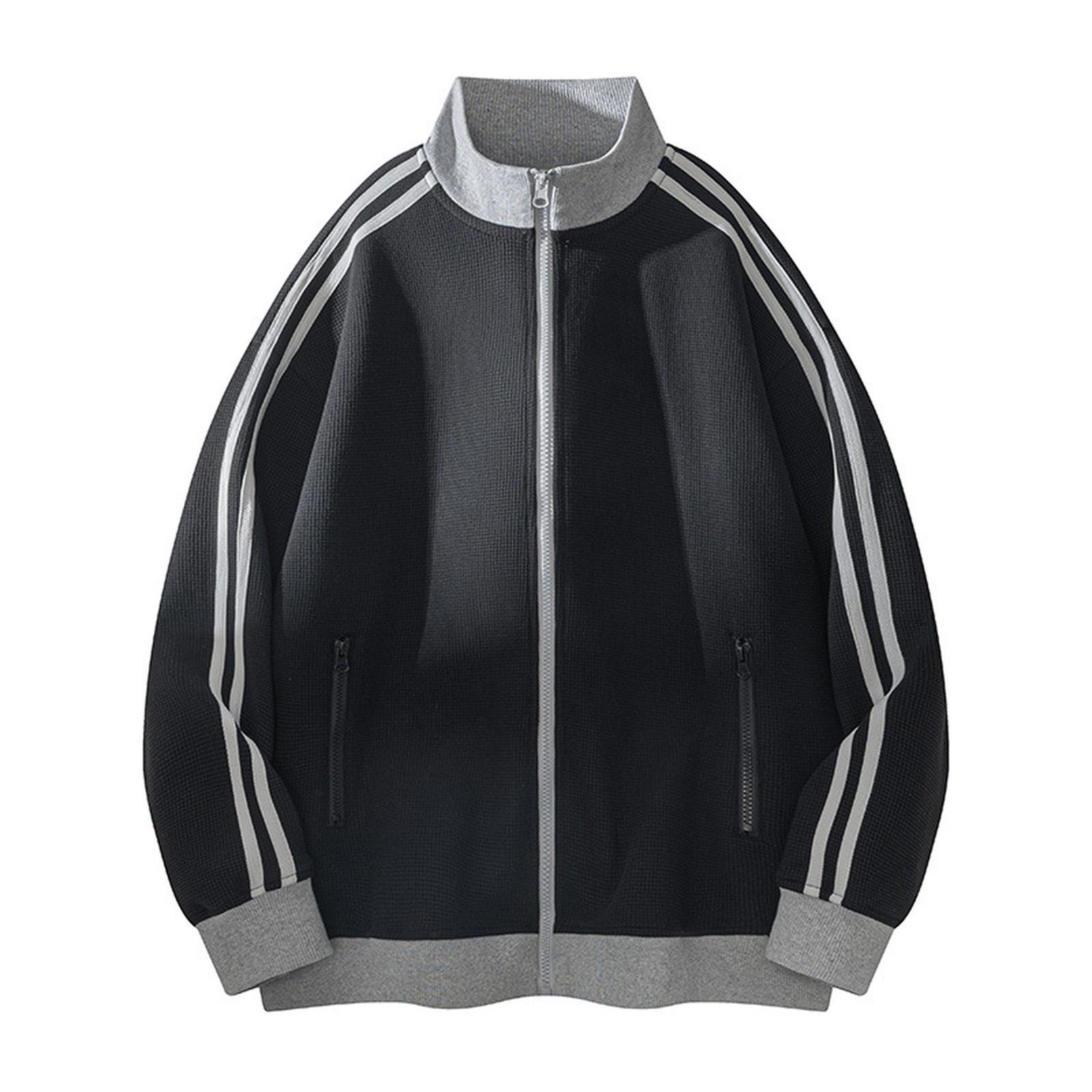 

Кардиган в стиле ретро колледж, спортивная толстовка свободного кроя, повседневная цветная куртка, куртка с воротником-стойкой в полоску L чёрный