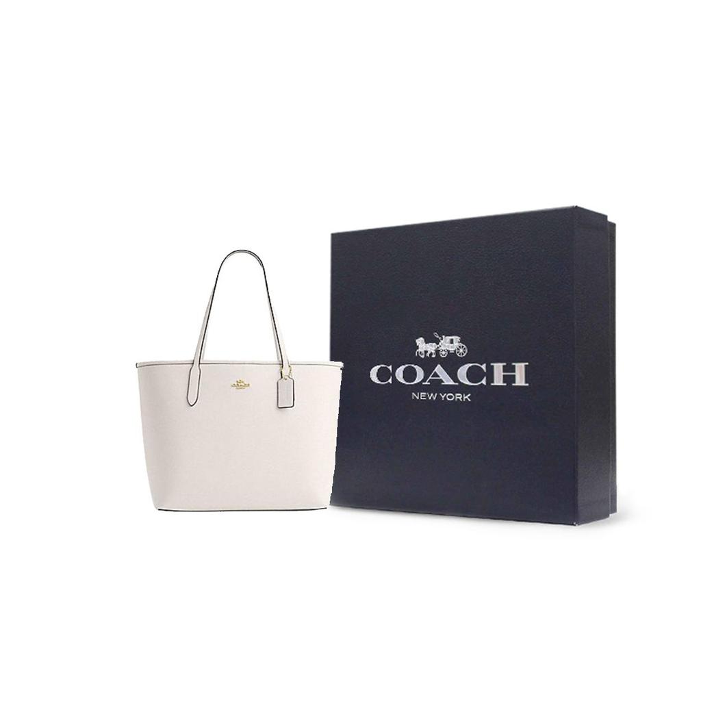 Coach City 33 Logo Druckknopfverschluss Leder Tragetasche Damen Tragetasche Weiß CR111-IMCHK