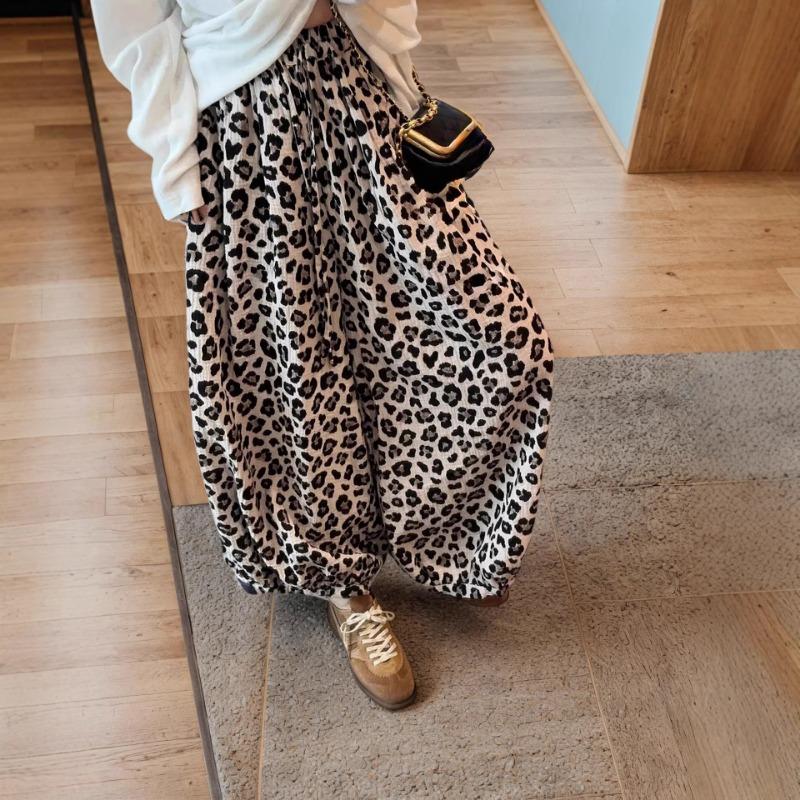 Womens High Waist Leopard Print Wide Leg Casual Pants XS цветной печати леопарда