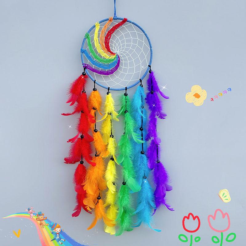 

Ловец снов Ручной работы Разноцветные перья Колокольчики ветра Подвесные украшения для спальни Настенный декор Подарки на день рождения Домашний аксессуар