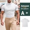 Summer New Men's Casual Semi-High Neck Slim Solid Color T-shirt - European & American Fashion.