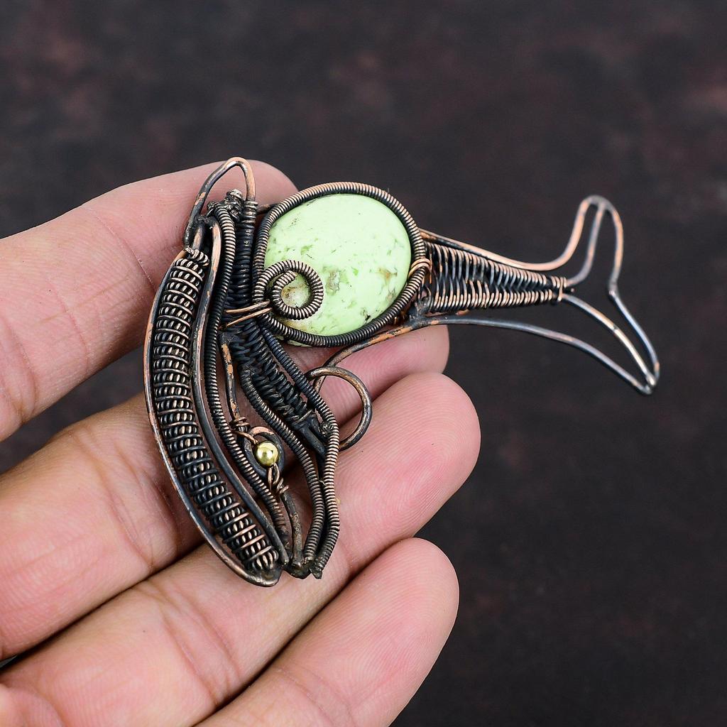 Lemon Chrysoprase Pendant Copper Wire Wrapped Pendant Very Pretty Fish Pendant Gemstone Jewelry Handmade Pendant Copper Jewelry Gift For Him