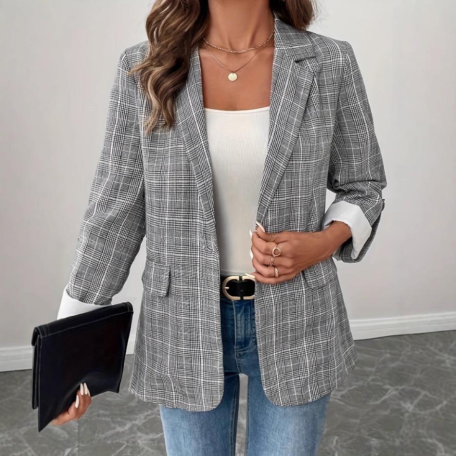 YYFS Women's Fashion Casual Plaid Print Autumn Winter Long Sleeve POLO Neck Jackets & Coats