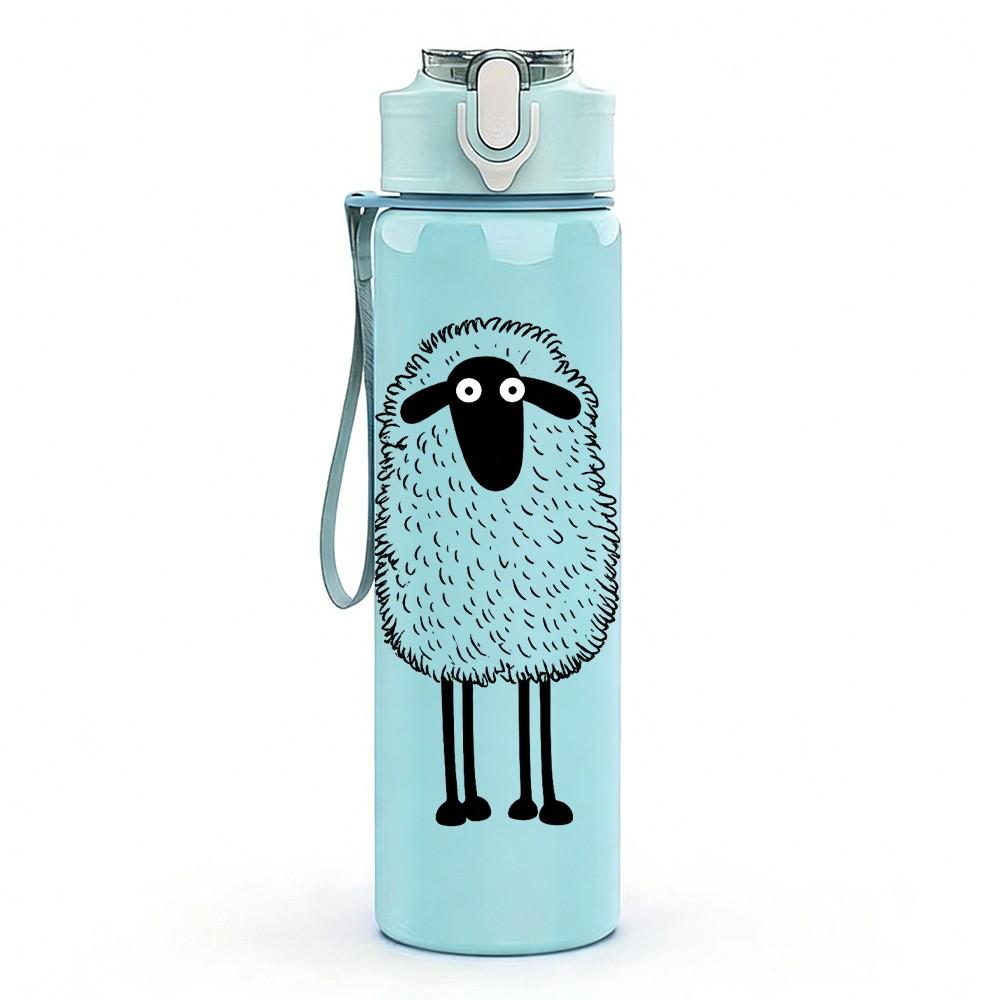 1PC Simple Standing Sheep Cartoon Print 750ml Color Plastic Sports Water Bottle Leakproof Flip Straw Lid Suitable for Sports Office Home Use