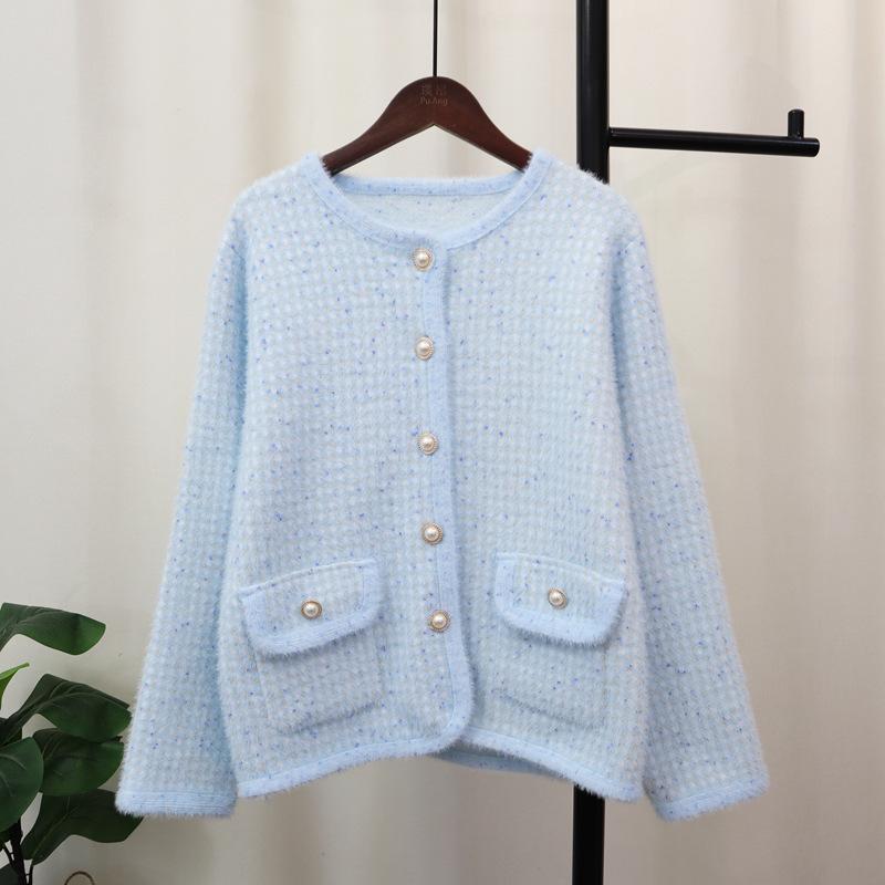 Imitation Mink Velvet Knitted Cardigan Autumn and Winter New Loose Soft Waxy Temperament Sweater Jacket Women