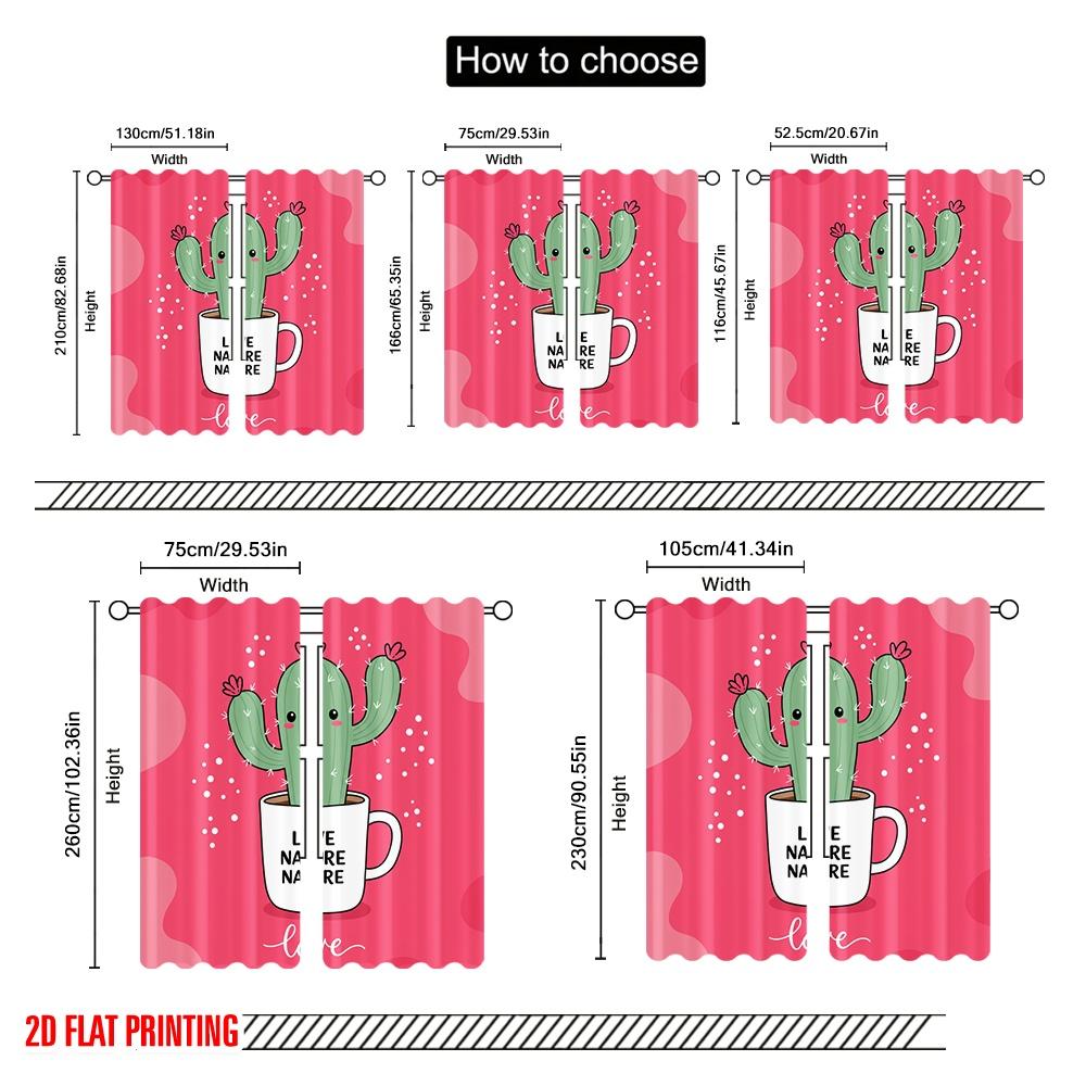 2 Stück 2D Flachdruck Vorhänge Niedlicher Kaktus Liebe Natur Stoff Ohne Strom Festliche Wanddeko Für Innenfeiern