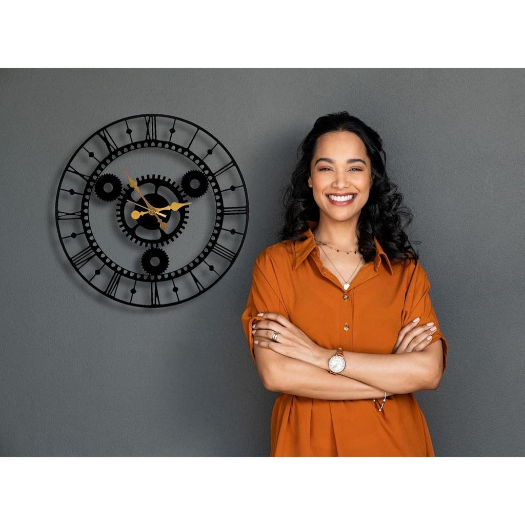 Ceas de perete pentru casă, birou, sufragerie, dormitor, cameră copii, bucătărie | Mărime mare, decor elegant pentru casă| (48.2 X 48.2 CM) Negru (Baterie inclusă)