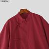 INCERUN Vintage Men Summer Stand Neck Short Sleeve Side Buttons Casual Traditional Style Shirts