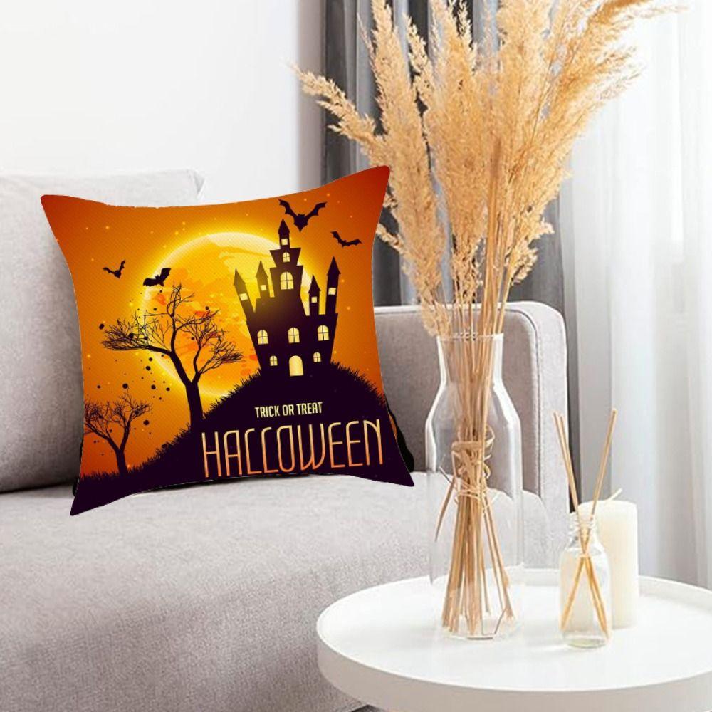 Castle Bat Pattern Halloween Pumpkin Pillowcase Printing Halloween  Cushion Cover Horror   Car