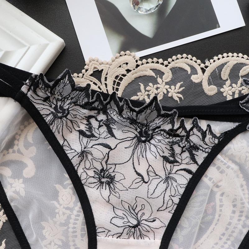 Damska bielizna haftowana koronka Hollow seksowne majtki damskie siateczkowe majtki z niskim stanem dla kobiet