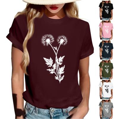 Women's Fashion Casual Printed Short Sleeve Round Neck Pullover Tops