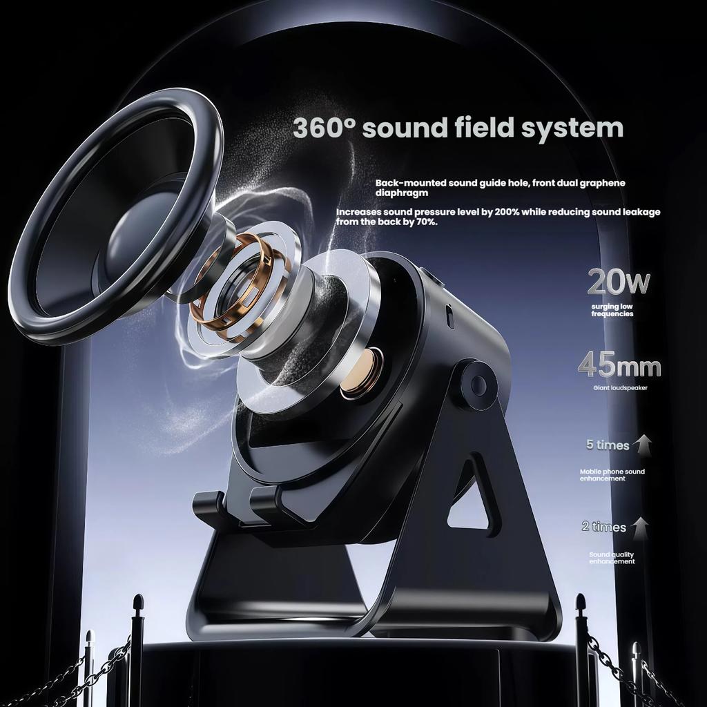 New Multi-functional Wireless Charging Inductive Speaker with Rotating Phone Stand and Bluetooth Speaker