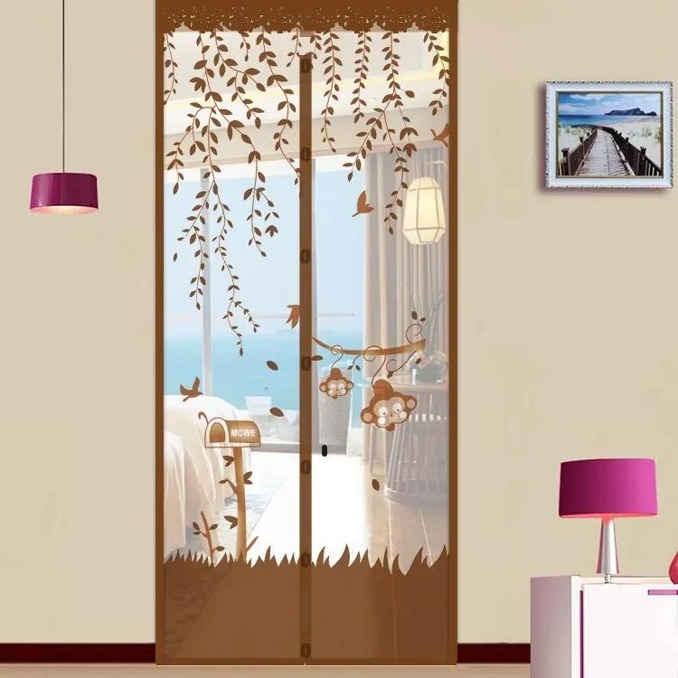 Summer Mosquito-Proof Door Curtain Automatic Closing Magnetic Door Screen Cartoon Lightweight Mesh Door Curtains Self Sealing Retractable