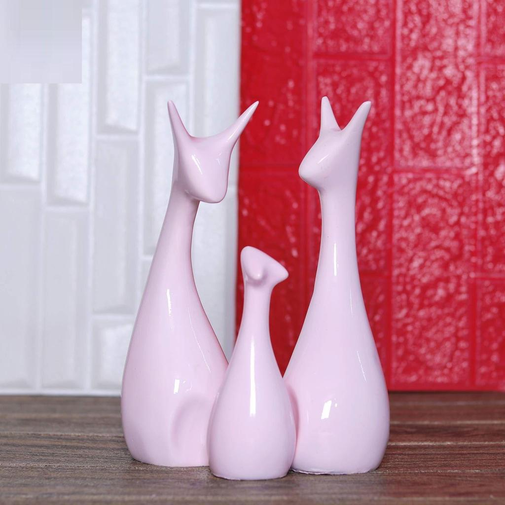 Lucky Deer Statue Family Piano Finish Ceramic Figures Deer Couple showpiece Decorative Showpiece - 25 cm (Polyresin, Pink)