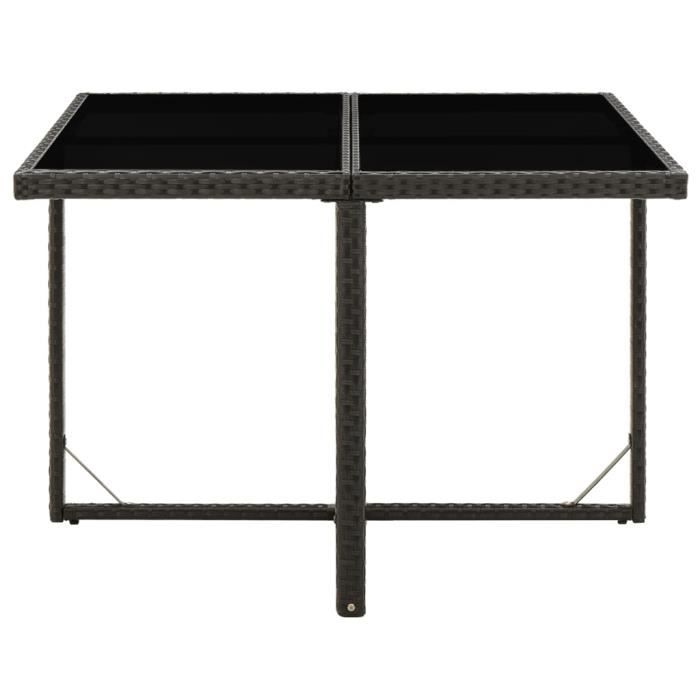 VidaXL Table de jardin Noir 109x107x74 cm Résine tressée et verre
