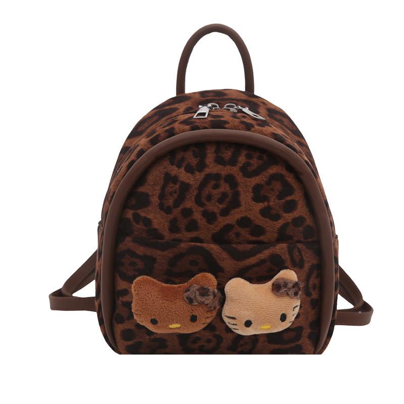 Hello Kitty Kids Backpack With Leopard Print Fabric For Daycare And School Use