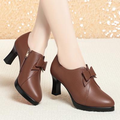 Damenmode Retro Einzelne Schuhe Plateau Pumps Bequem 2024 Schwarz Weiches Leder Damen Büro Model High Heels Elegant