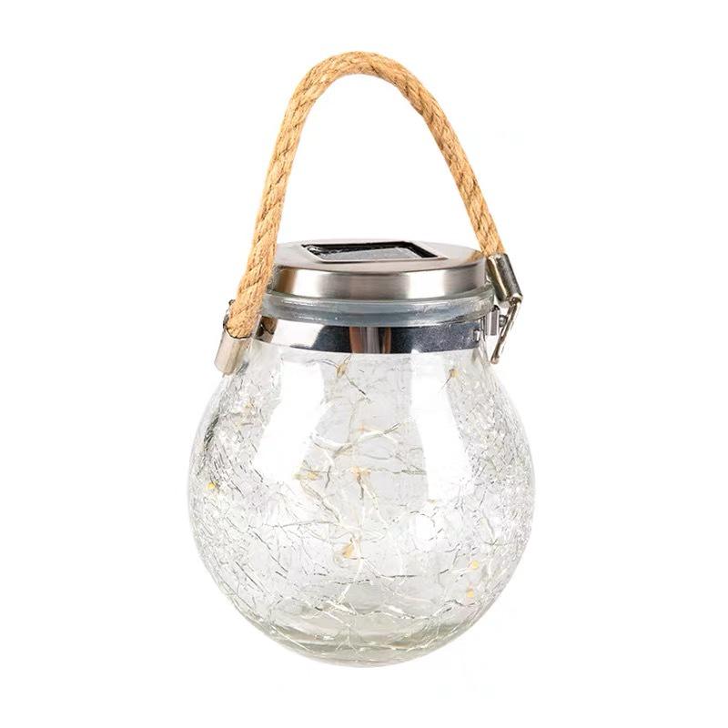 Solar Crackle Mason Jar Light for Garden, Balcony, or Tree Hanging Decor