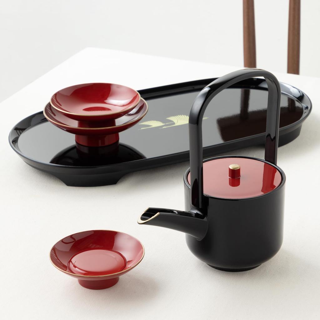 Yamanaka Lacquerware Toso Ware Crane Auspicious Sake Cup Choshi Toso Stand Set Yamanaka Lacquer Ware Traditional Craft Made In Japan New Year