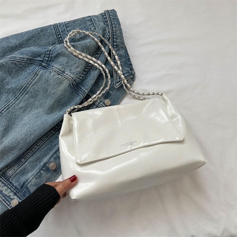 Fashion Large Capacity Crossbody Bag Single Shoulder PU Material Tote Bag Chain Strap Solid Color Shoulder Bag