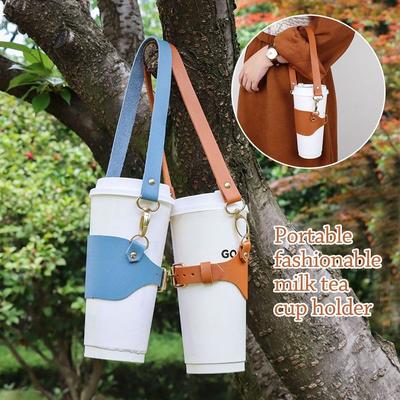 Kreatives PU-Leder Becherhalter Lanyard Tragbarer Reise-Wasserbecher Trägergurt Multifunktionaler Handgehaltener Wasserflaschen-Schlinggurt