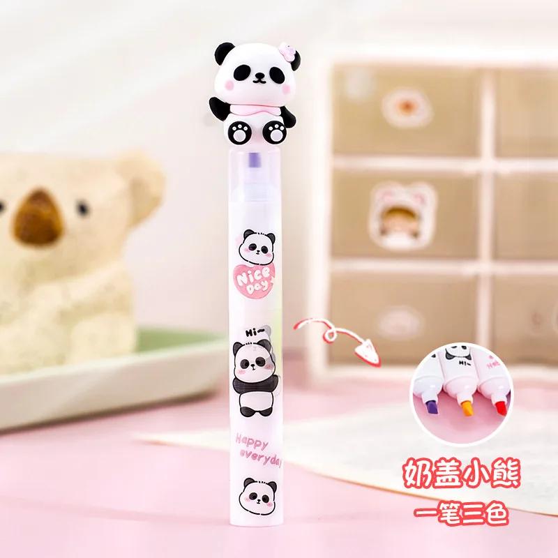 1pcs 3 in 1Cartoon Panda Three Color Splice Highlighter Pen Student Creative DIY Colorful Hand Ledger Stroke Key Marker Pen
