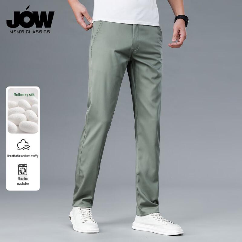 JOW Men s Silk Blend Wrinkle-Free Straight-Leg Casual Pants 40